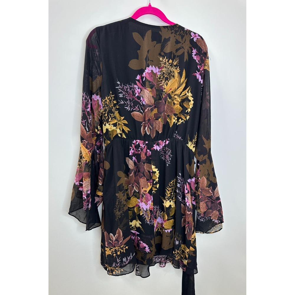 City Chic Malaga Floral Print LS Faux Wrap Dress Black Gold Plus Size 18 - Picture 10 of 12